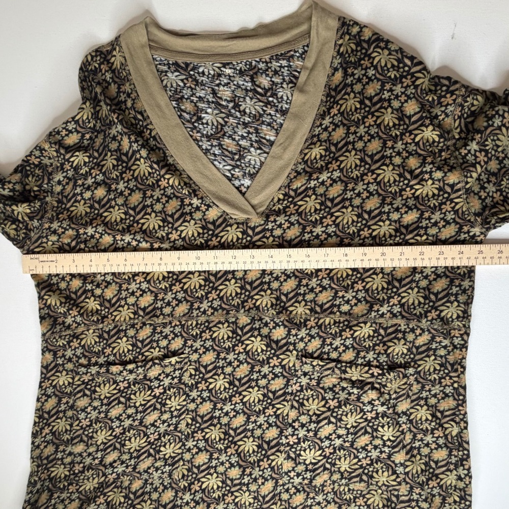 Natural Life‎ Floral Tunic Top Mini Dress Large Olive Green Cotton Boho Stretch - Picture 9 of 9